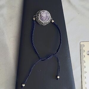 Designer DMS genuine 925 amethyst & Swarovski crystal braided string bracelet